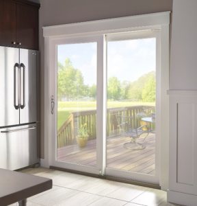 A sliding patio door.